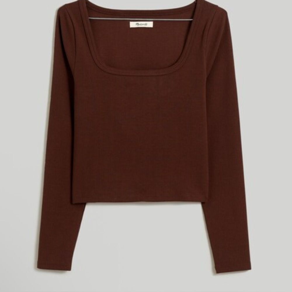 Madewell Square-Neck Long-Sleeve Crop Tee in Sleekhold NWT Size XS